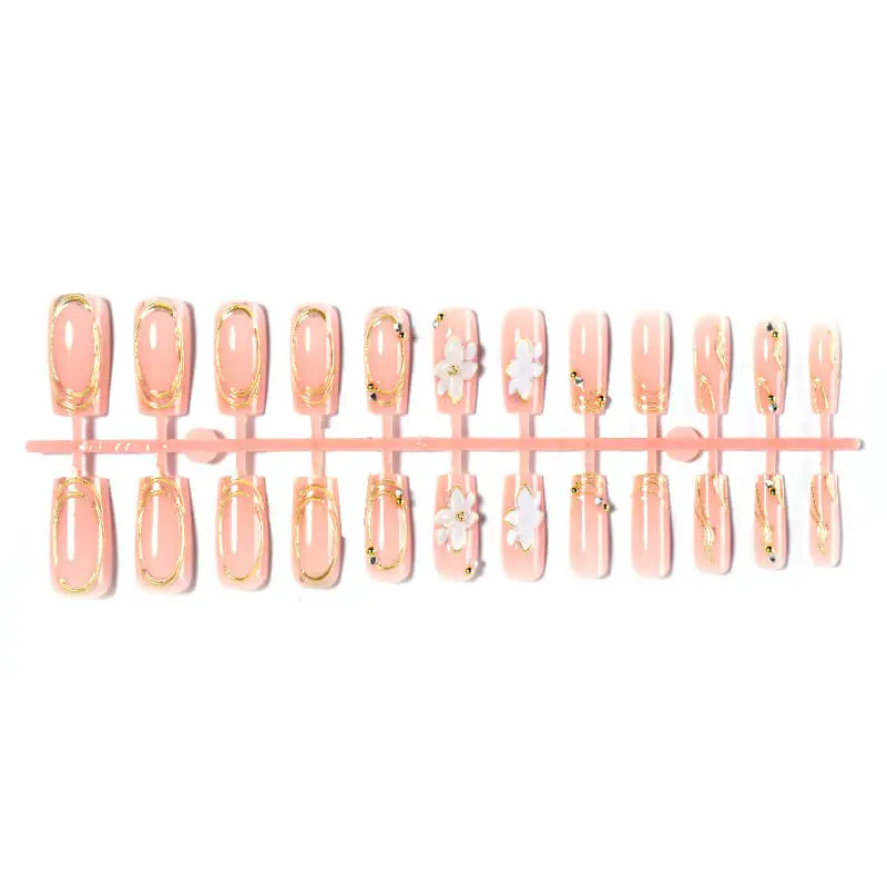 Nailhour 24Pcs 3D Resin Medium Square Press On Nails