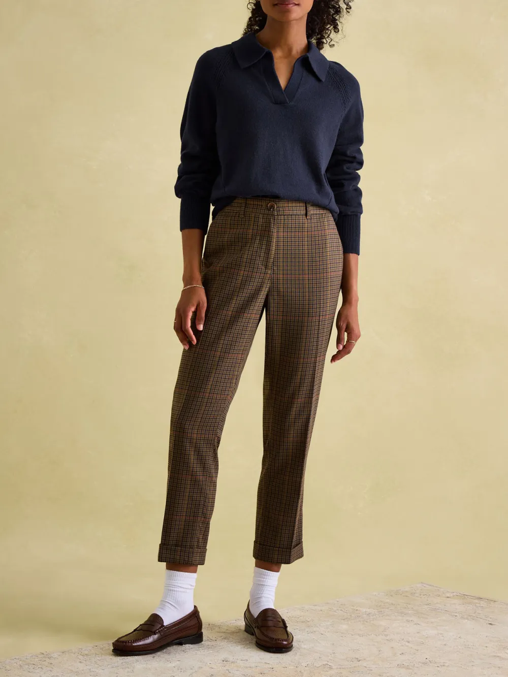 Solid Color V-Neck Striped Jumper