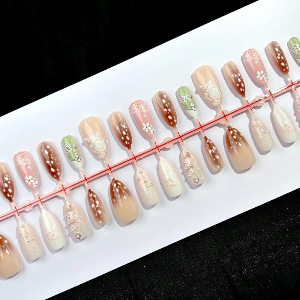 Nailhour 30Pcs Early Autumn Deer Medium Almond Vintage Press On Nails