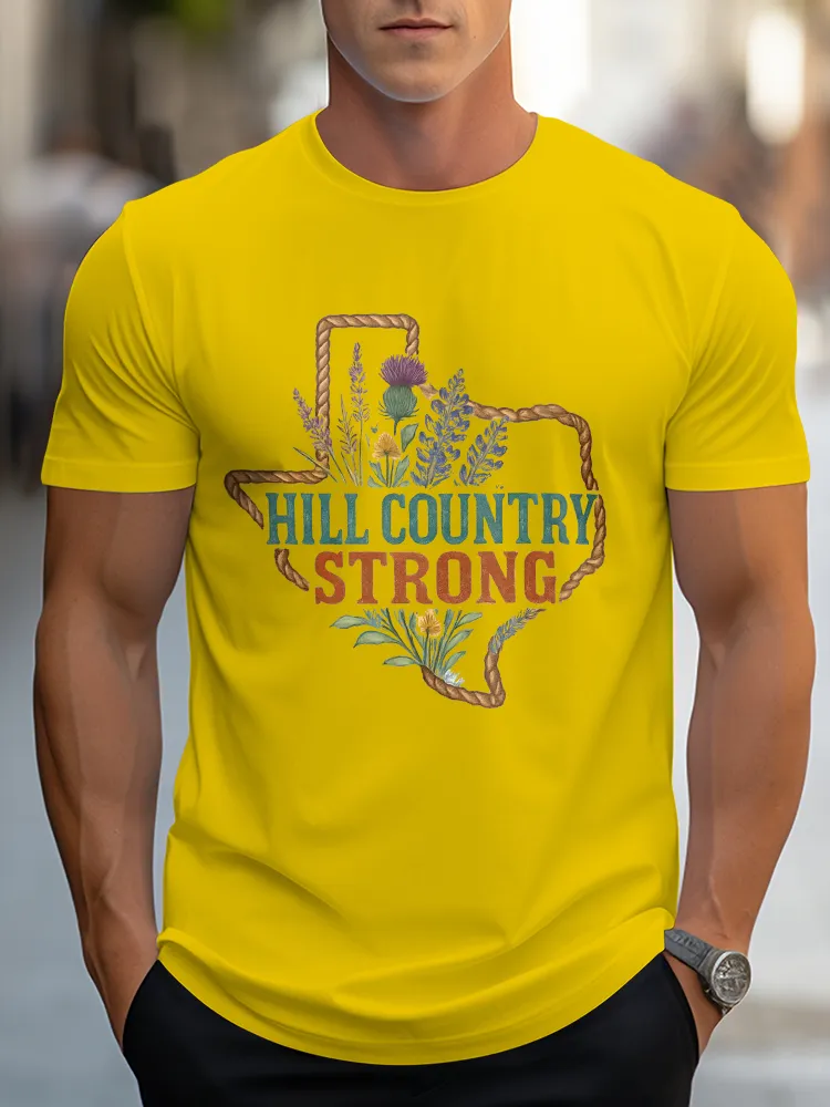 Men'S Casual Style HILL COUNTRY STRONG Round Neck Slim Fit T-Shirt