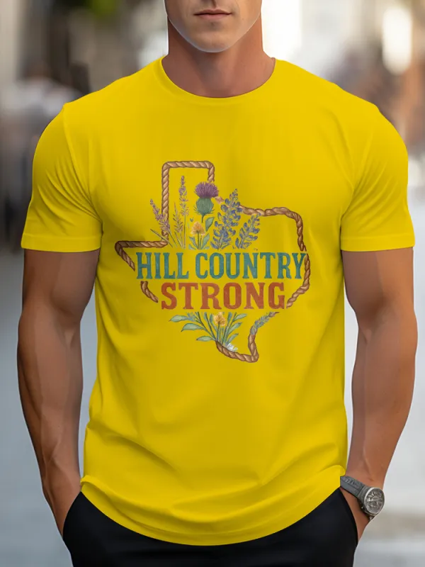 Men'S Casual Style HILL COUNTRY STRONG Round Neck Slim Fit T-Shirt