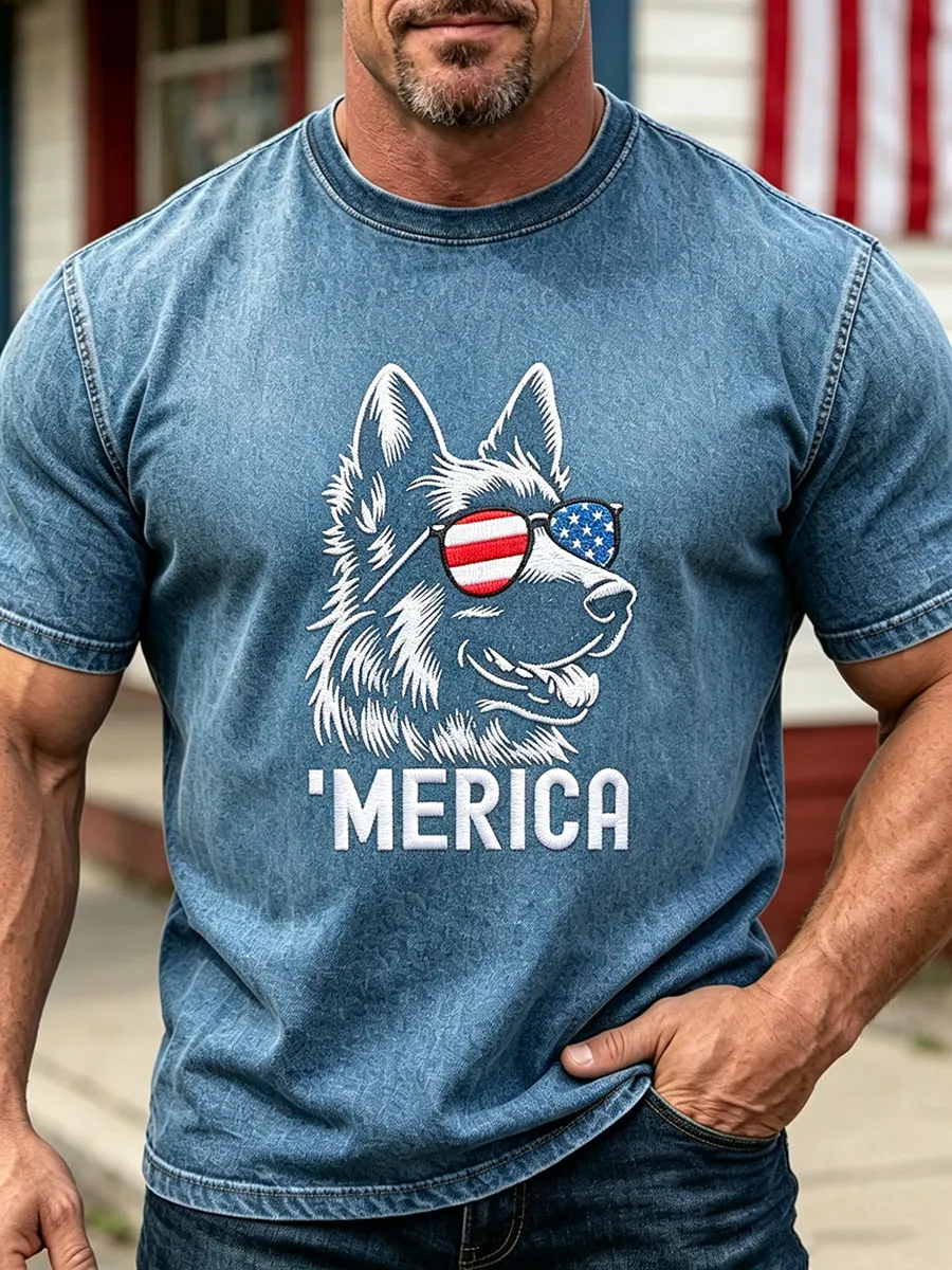 Men's USA 250th Independence Day Puppy Print T-shirt