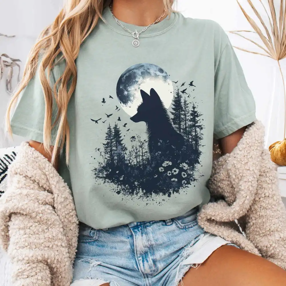 Black Silhouette Moonlit Fox Shirt