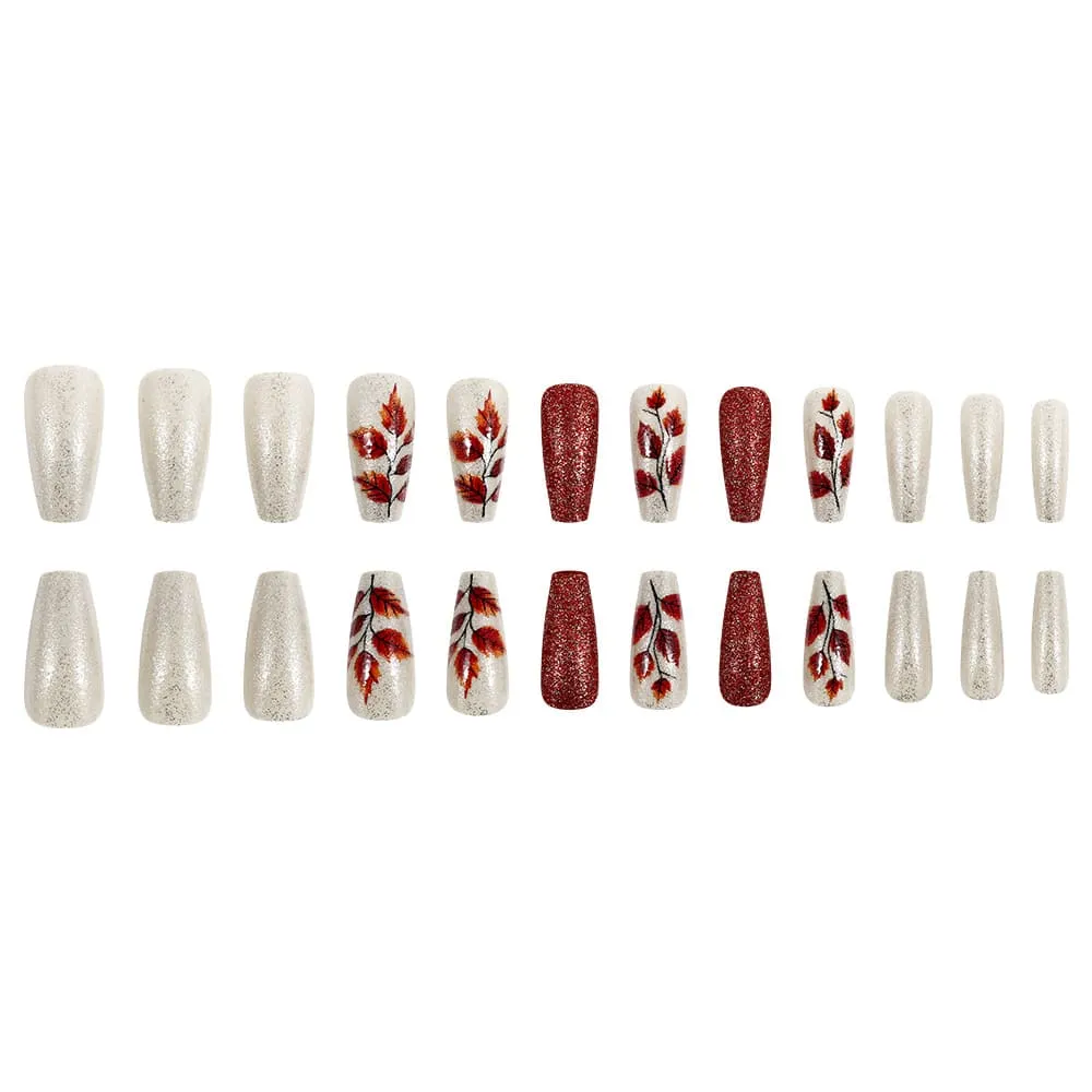 Nailhour 24Pcs Autumn Glitter Medium Square Press On Nails