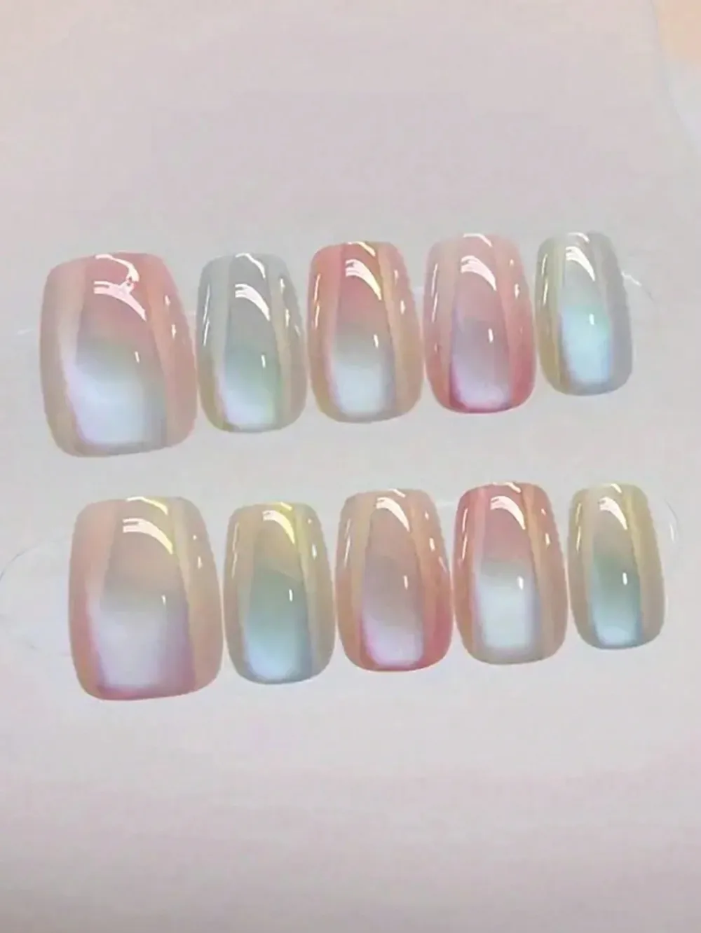 Nailhour Handmade 10pcs Gradient Cat Eye Short Ballet Press On Nails