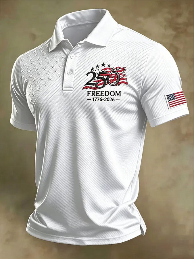 Men'S American Flag Print Casual Polo Shirt