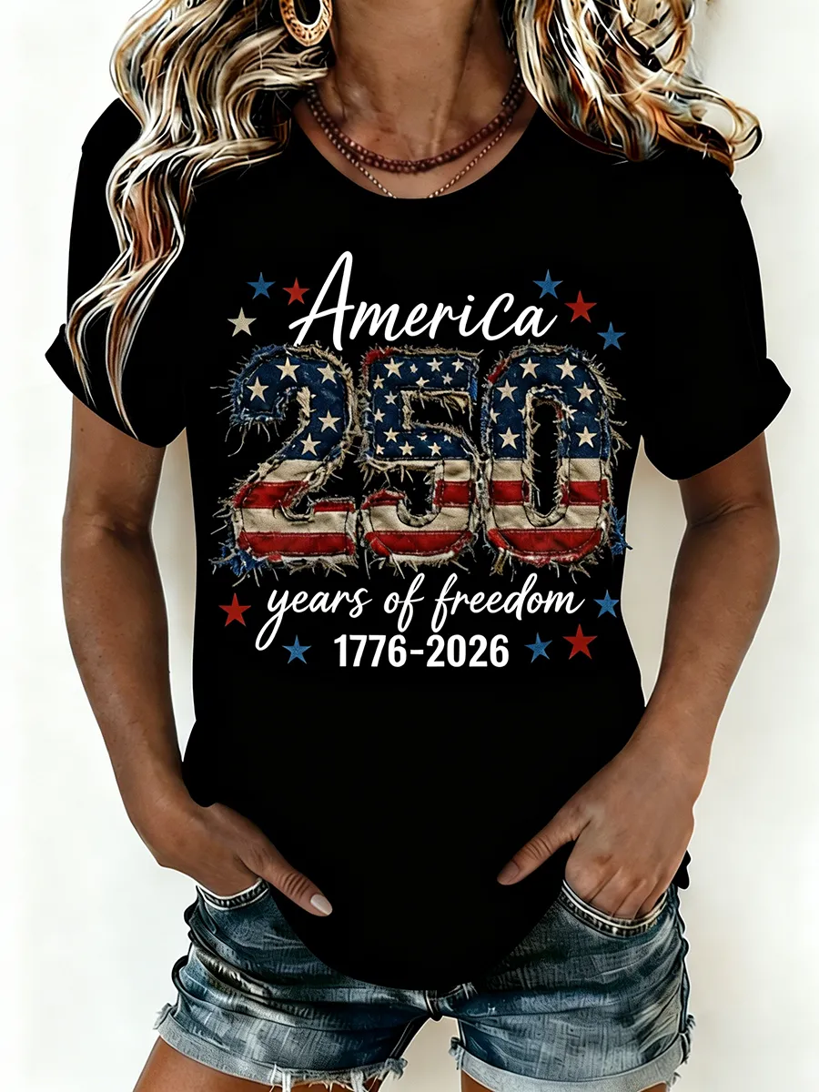 Women's America 250 Years of Freedom 1776-2026 Flag T-Shirt