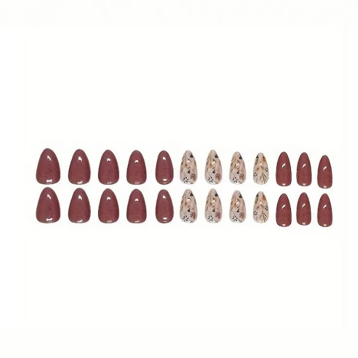 Nailhour Floral 24Pcs Daily Almond Press On Nails for Women