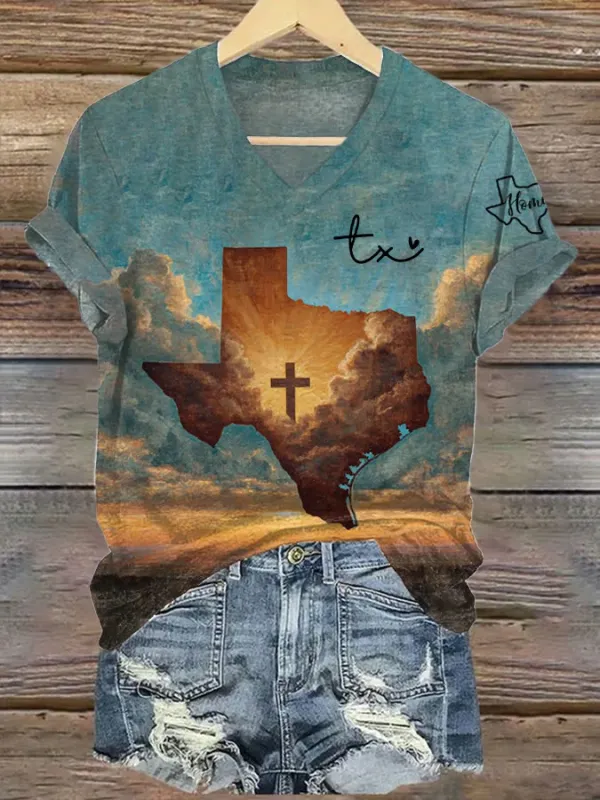 Women's God Bless Texas Print T-Shirt