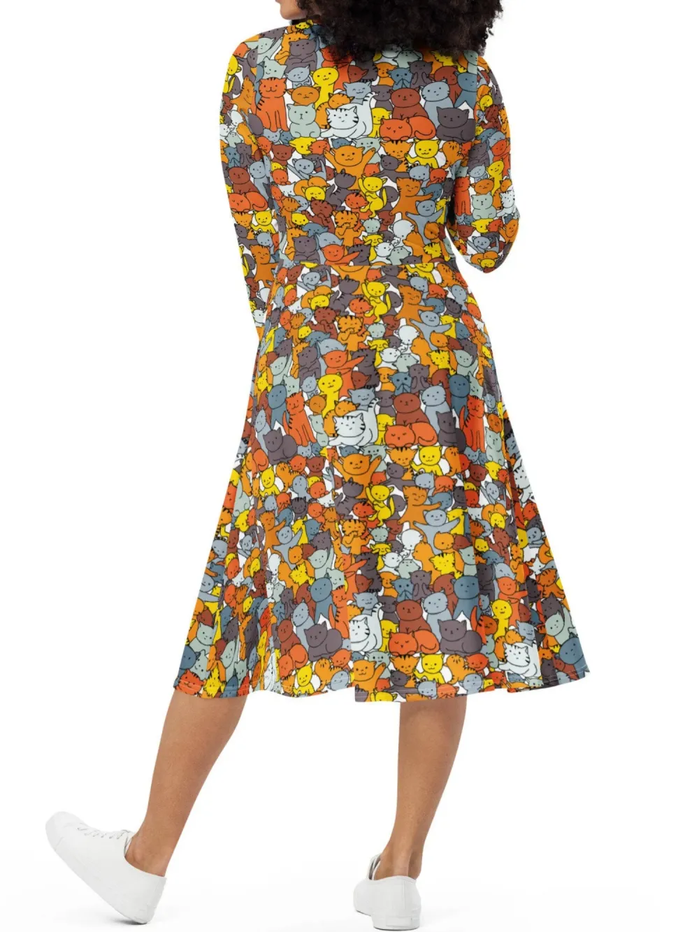 Colorful Cat Print Midi Dress