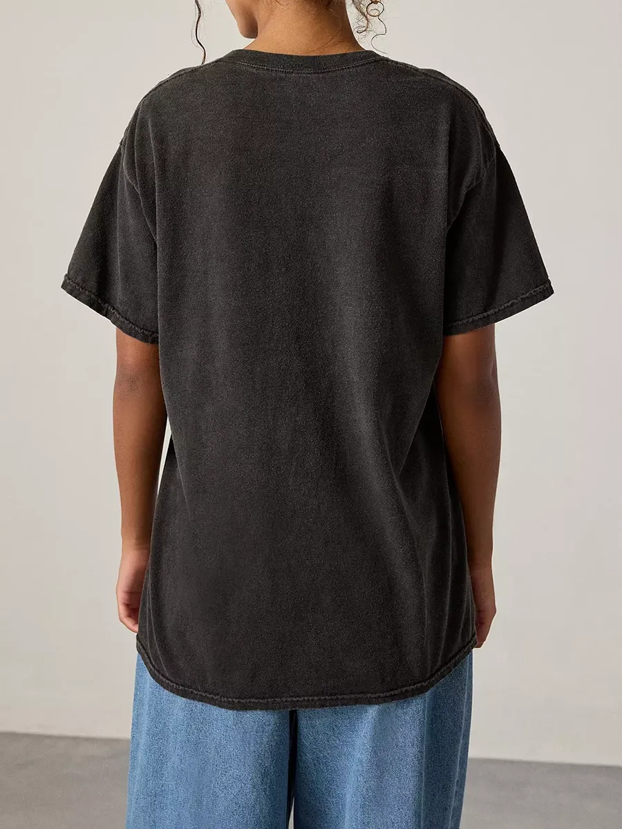 Women's Printed Pure Cotton Black T-Shirt