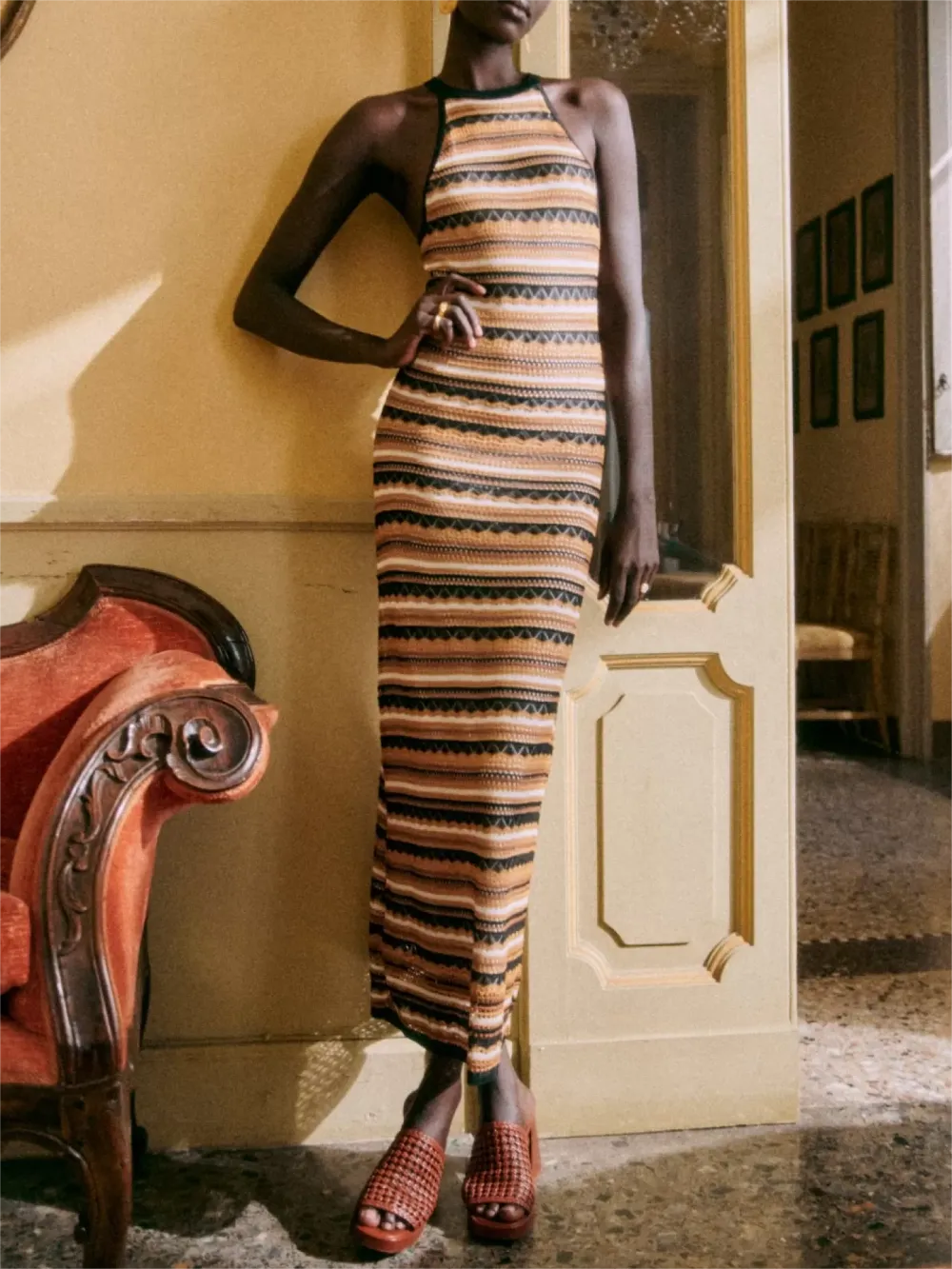 Striped Printed Knit Sleeveless Dresses