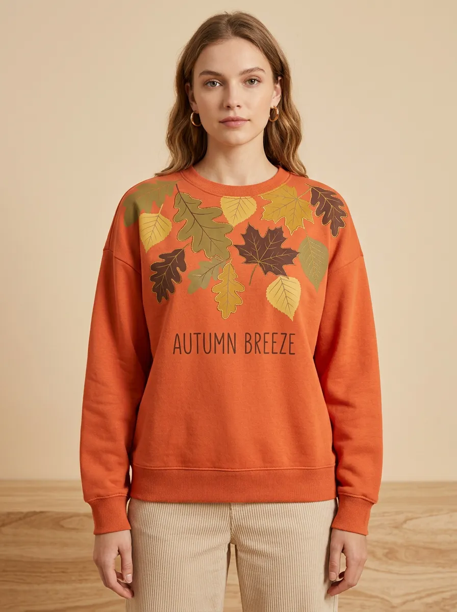 Botanical   Rust Printed Women's Graphic Sweatshirt