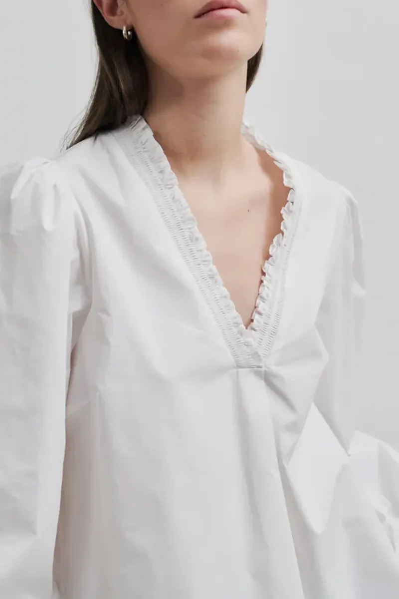 Ruffled V-Neck Puff Sleeve Shirts