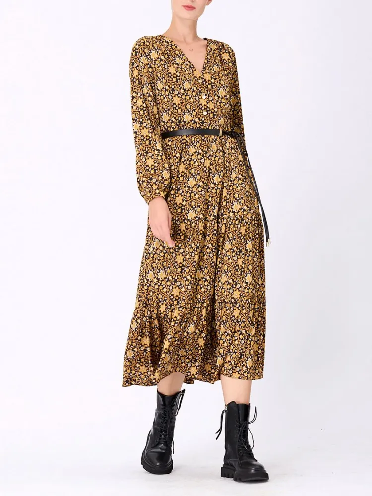 Floral V-Neck Long Sleeve Dress