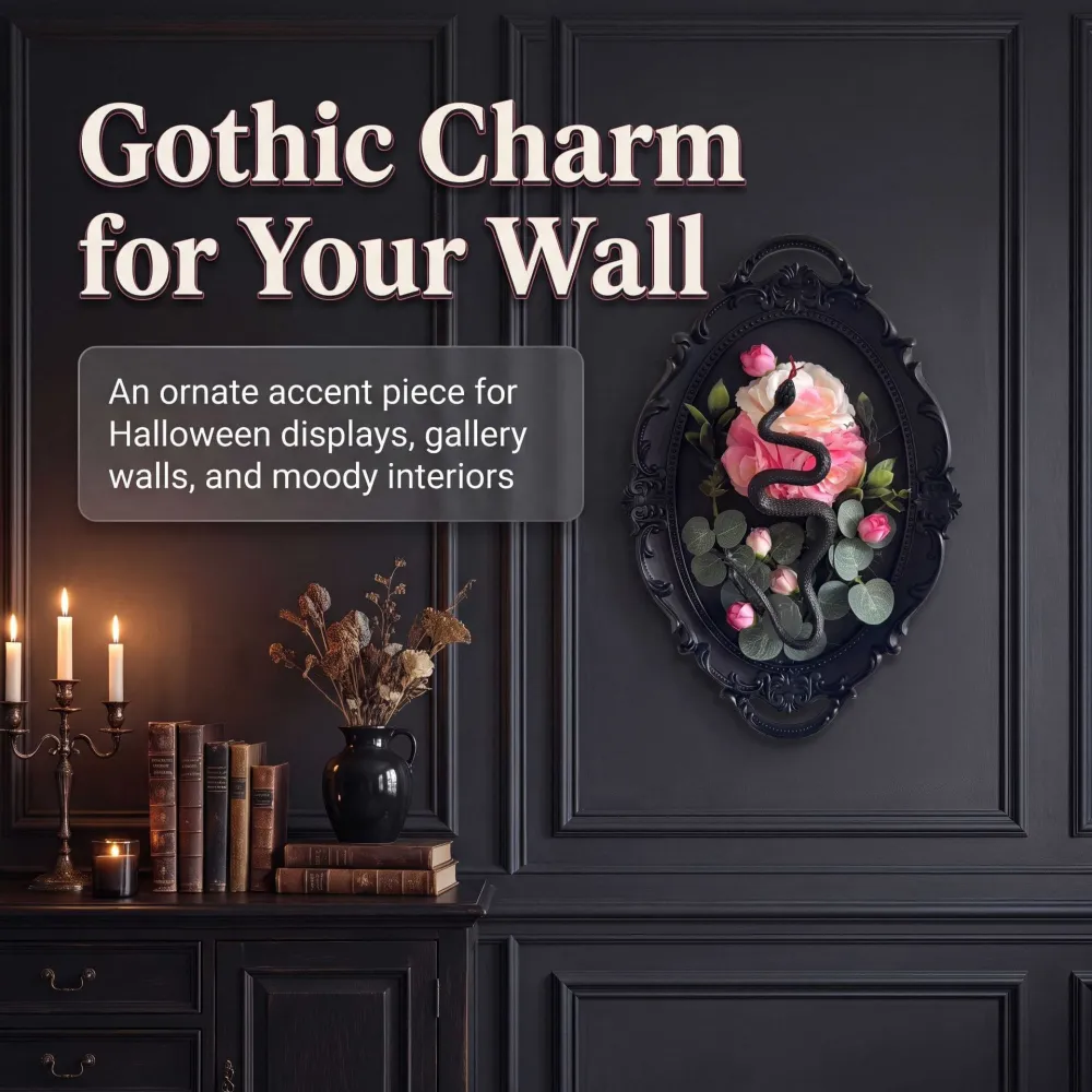 Halloween Retro Oval Photo Frame Dark Snake Flower Mural
