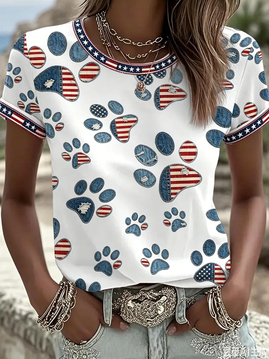 Women's Casual USA 250th Celebration Print Short Sleeve T-shirt
