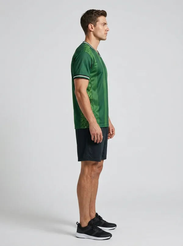 Men's Soccer Fan Green Striped Grass Pattern Printed T-shirt