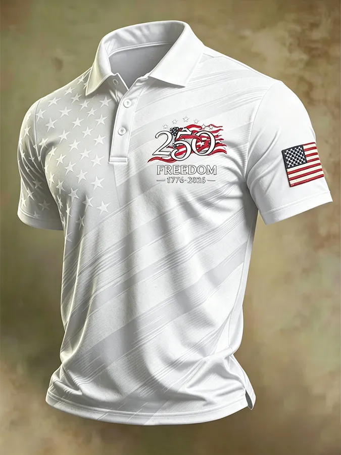 Men'S America Flag Print Casual Polo Shirt