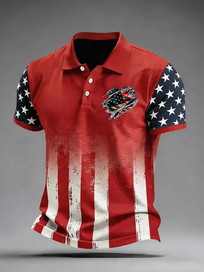Men'S Independence Day Print Casual Polo Shirt