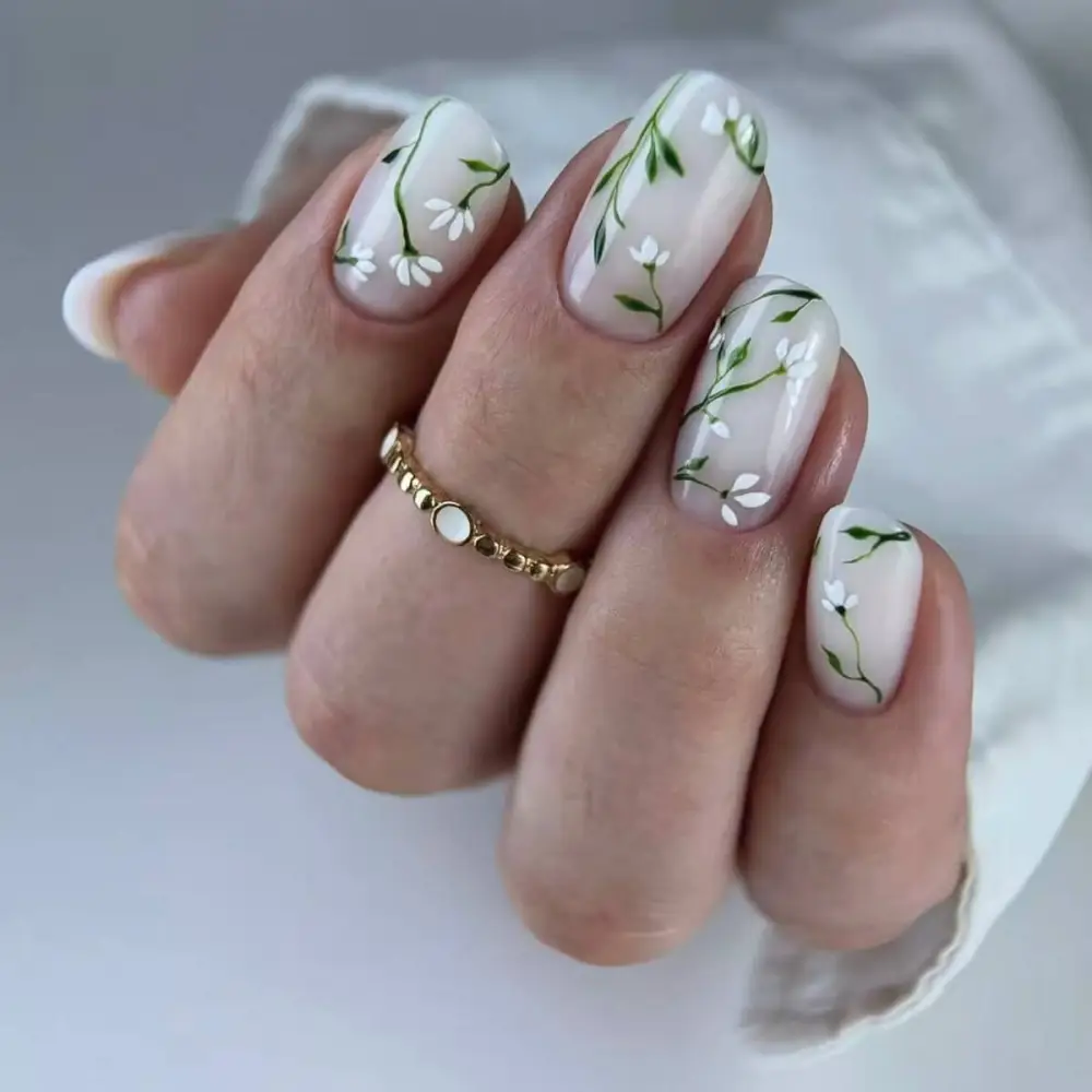 Nailhour 24Pcs Chinese Short Oval Sheer Press On Nails