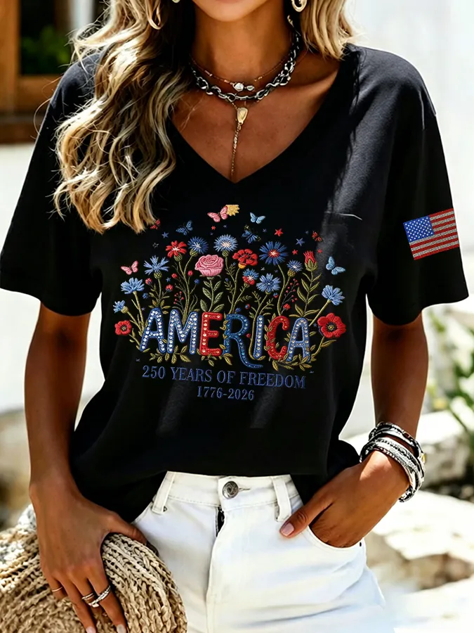 Women's Casual Retro Patriotic T-shirt