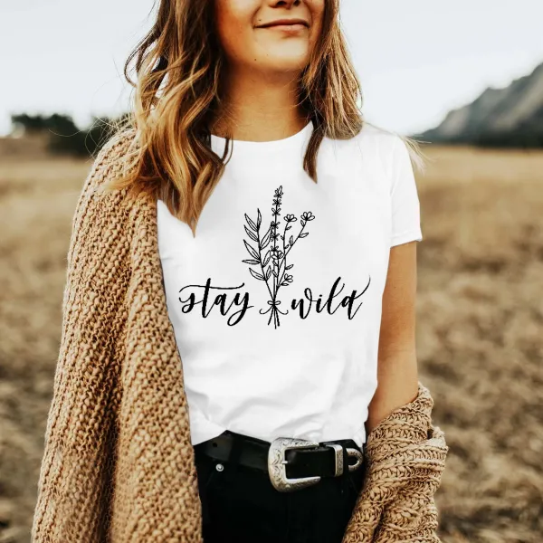 Round Neck Plant Print Women's T-Shirt