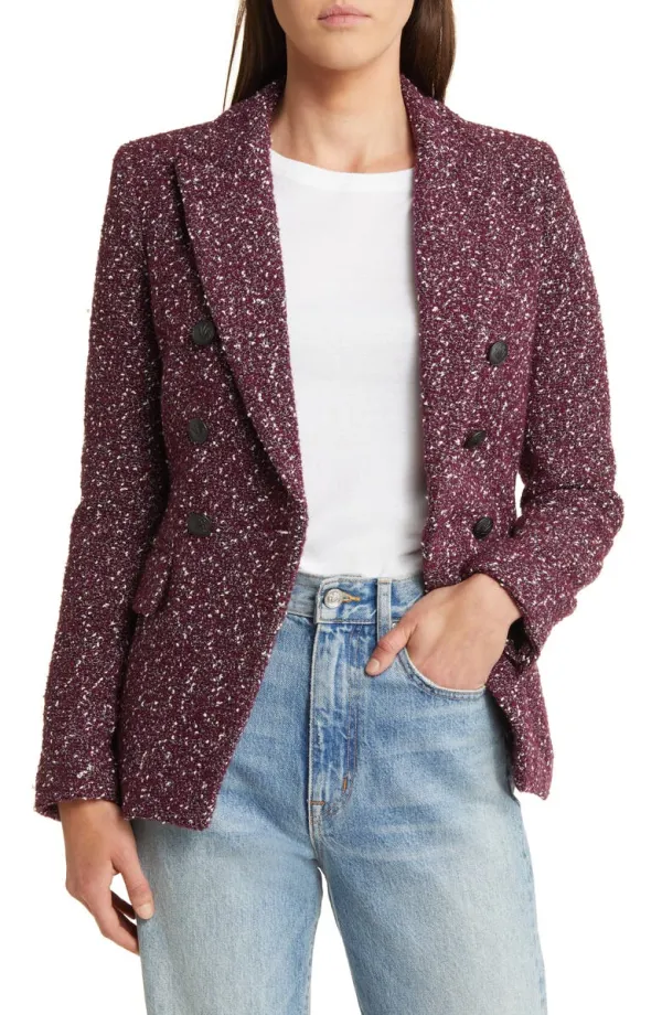 Double Breasted Wool Blend Tweed Blazer
