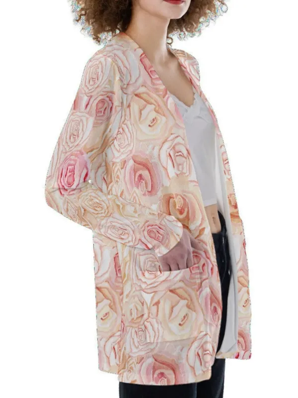 Rose Print Long Sleeve Cardigan