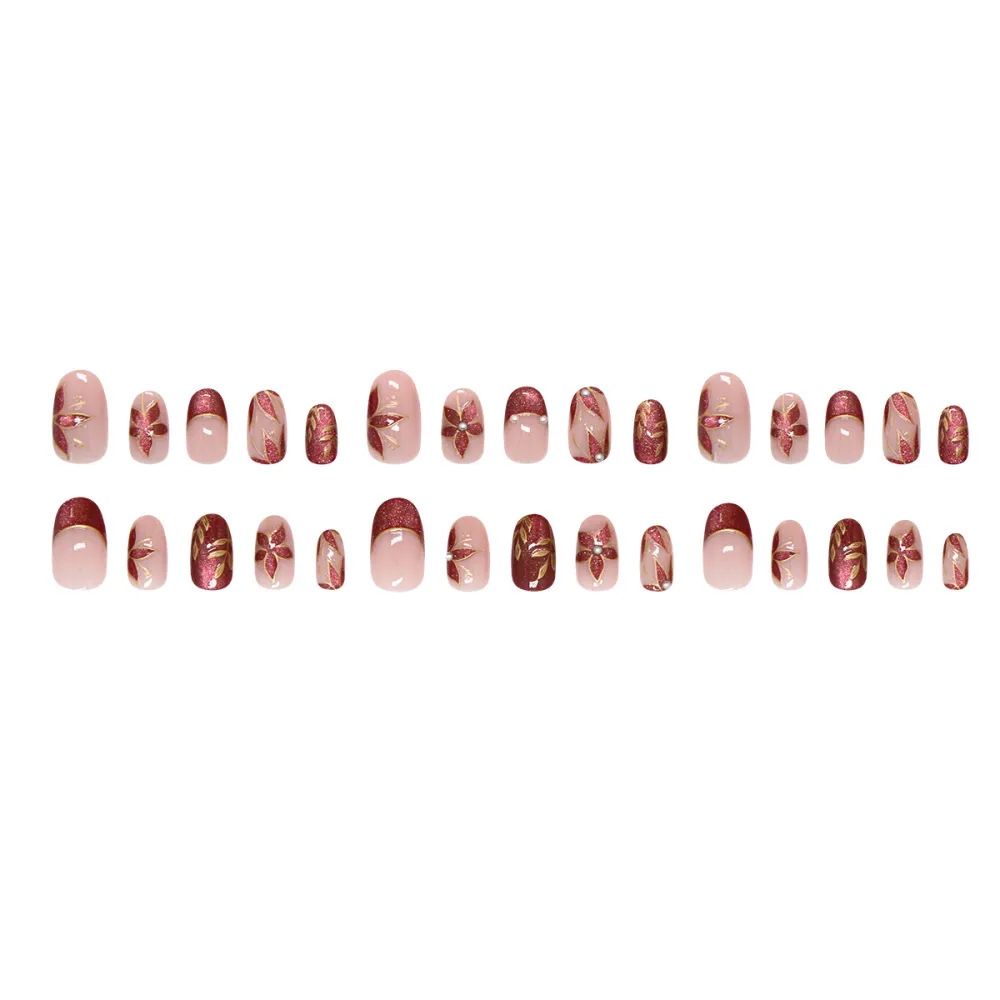 Nailhour 24Pcs Gilded Cat Eye Short Almond Press On Nails