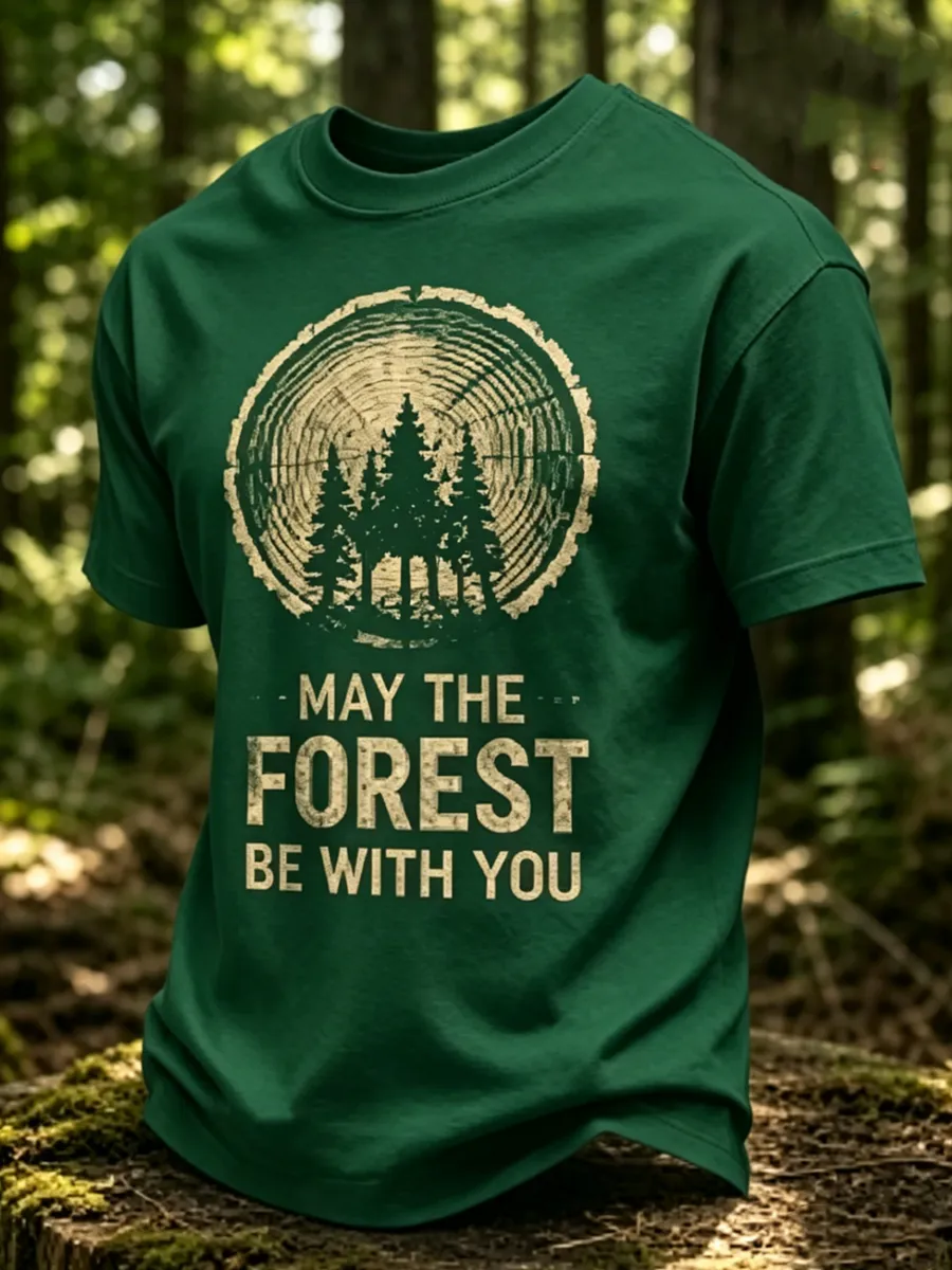 Men's May The Forest Be With You Printed Casual T-Shirt
