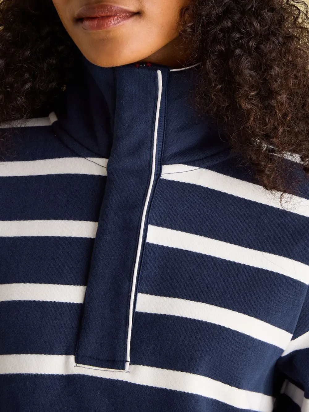 Deep Ribbed Cuffs Navy Blue Funnel Neck Quarter Zip Sweatshirt