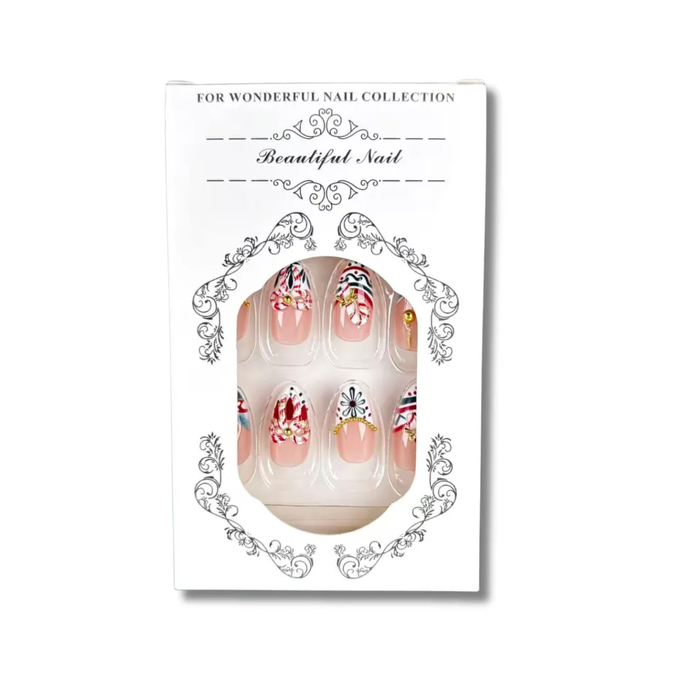 Nailhour 30Pcs Golden Bell 3D Christmas Medium Almond French Press On Nails