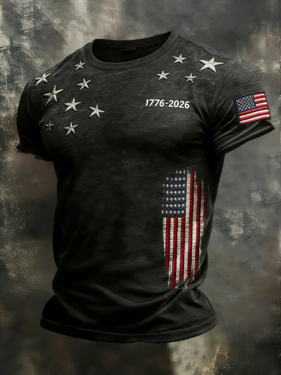 Retro American 1776-2026 Commemorative Print Men's T-Shirt