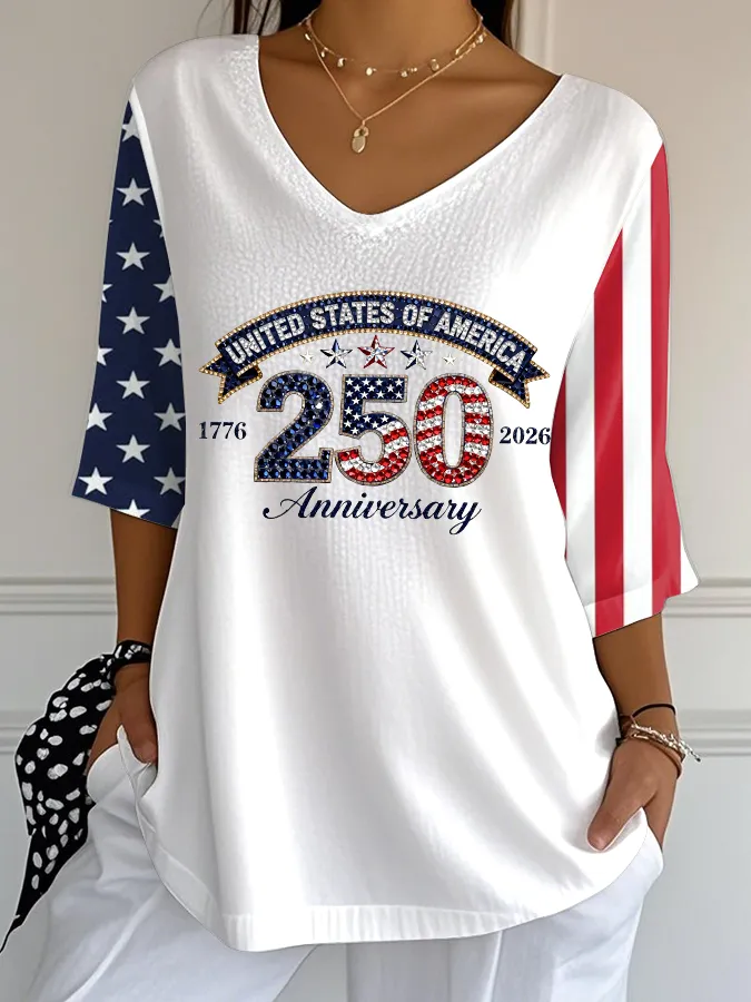 Women's casual patriotic cotton and linen top