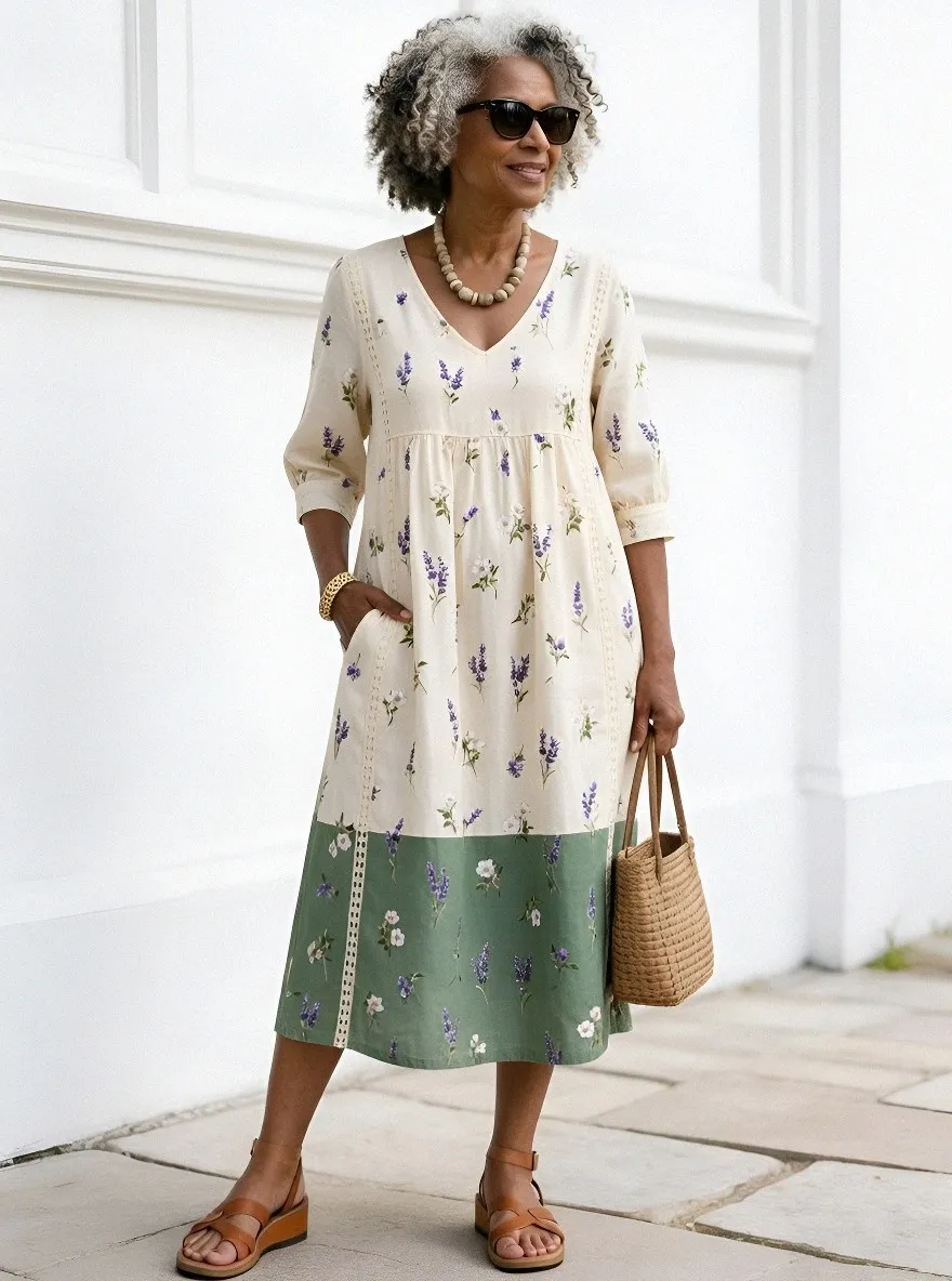 Women's Summer Vacation Floral Botanical Printed Shirt Dress