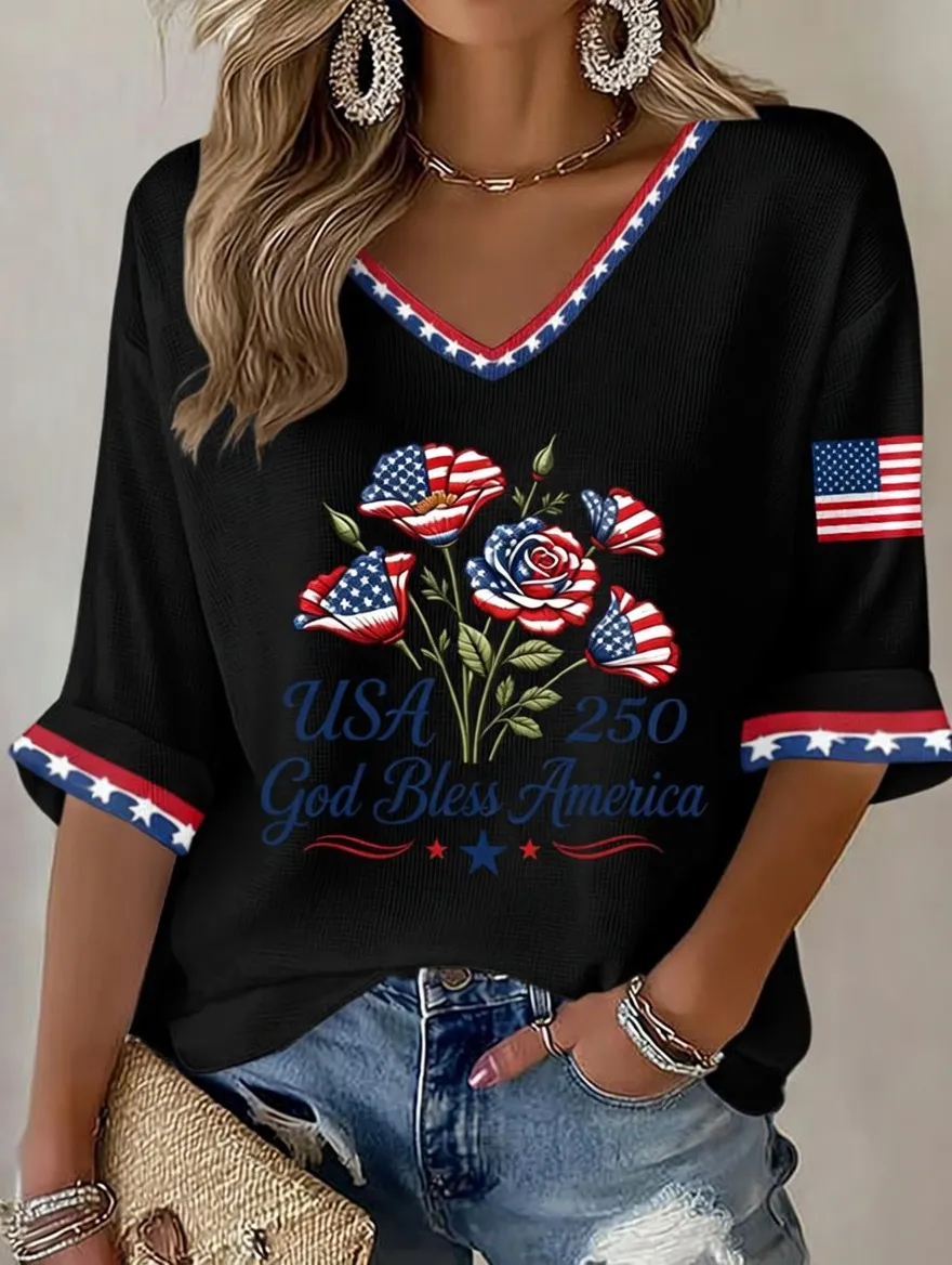 Women'S Retro Independence Day Art Printed Casual T-Shirt