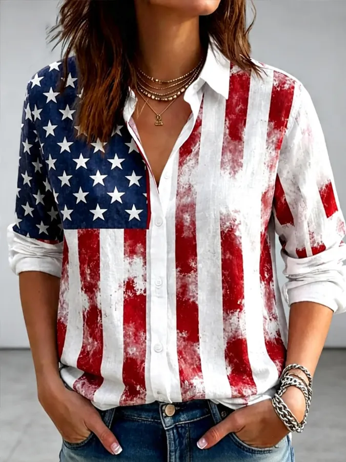 Women'S Independence Day Printed Casual Shirt