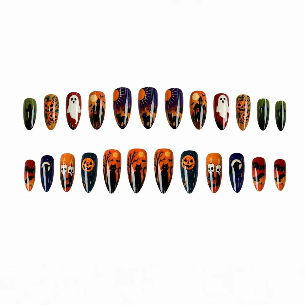 Nailhour 24Pcs Cute Ghost Halloween Gothic Short Square Press On Nails
