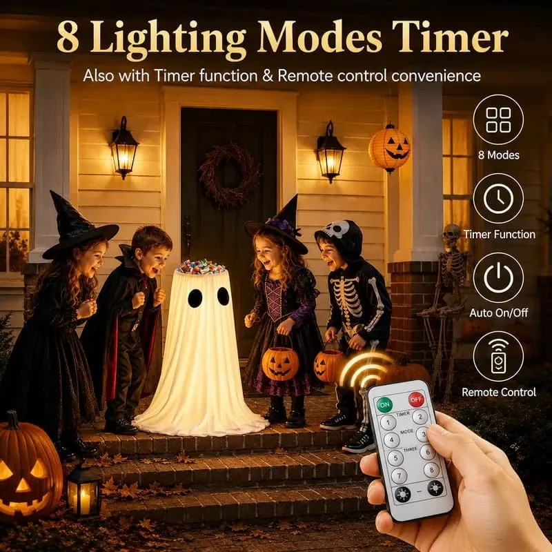 Halloween Glowing Ghost Candy Holder Bowl Festive Decor with String Lights