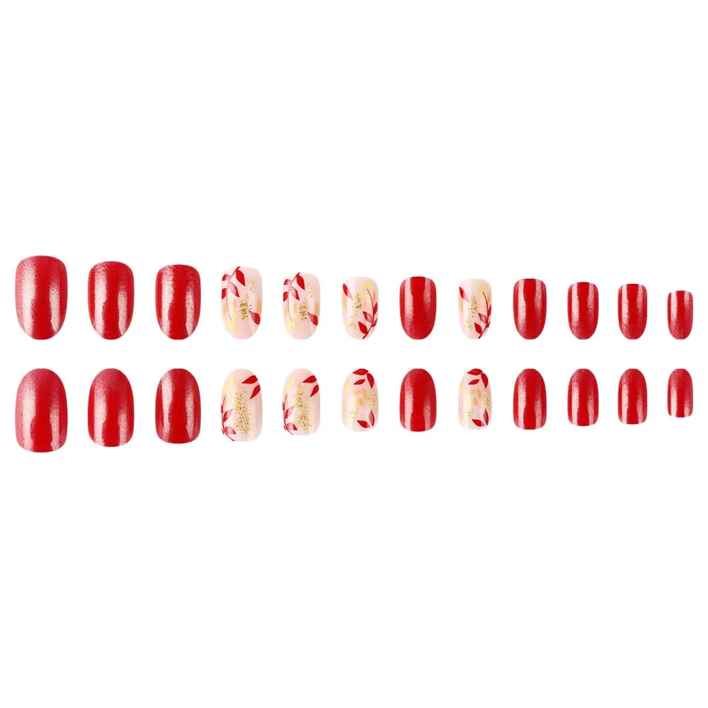 Nailhour 24Pcs Autumn French Multicolor Short Oval Press On Nails