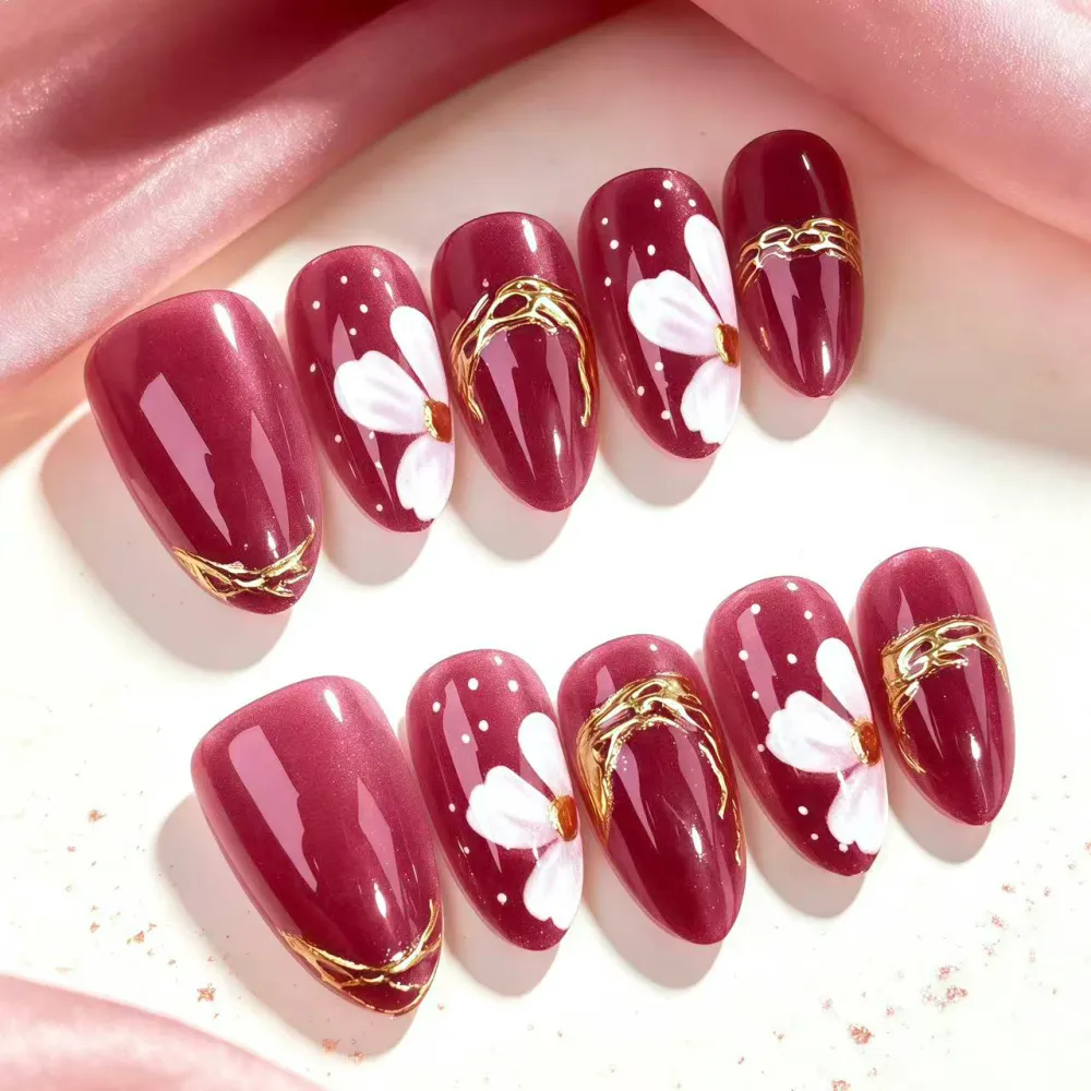 Nailhour 30Pcs Vintage Cat Eye Medium Almond Press On Nails