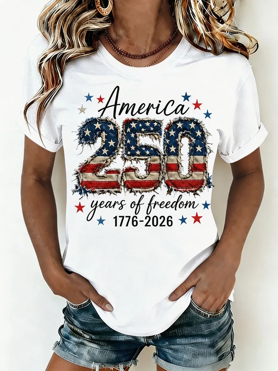 Women's America 250 Years of Freedom 1776-2026 Flag T-Shirt