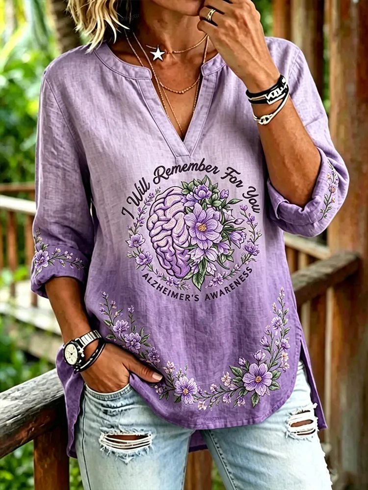 Women'S Cotton And Linen Flower Printing Top