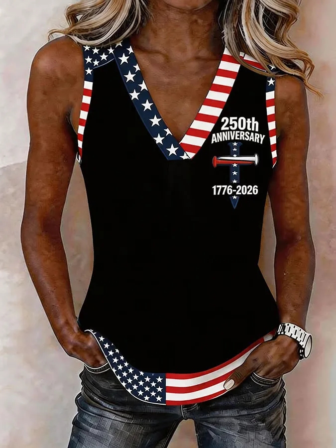Women's Flag Cross Print Sleeveless Top