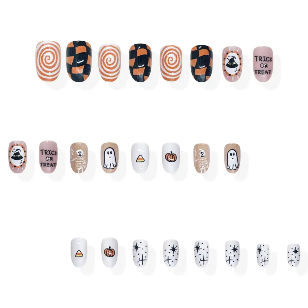 Nailhour 24Pcs Glitter Short Oval Skulls & Pastel Press On Nails
