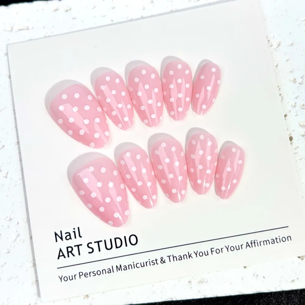 Nailhour 24Pcs Autumn Pink French Short Almond Press On Nails