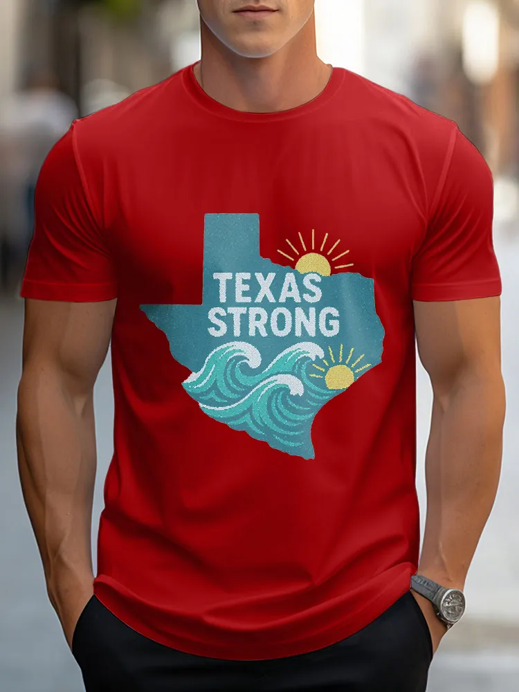 Men'S Casual Style TEXAS STRONG  Round Neck Slim Fit T-Shirt