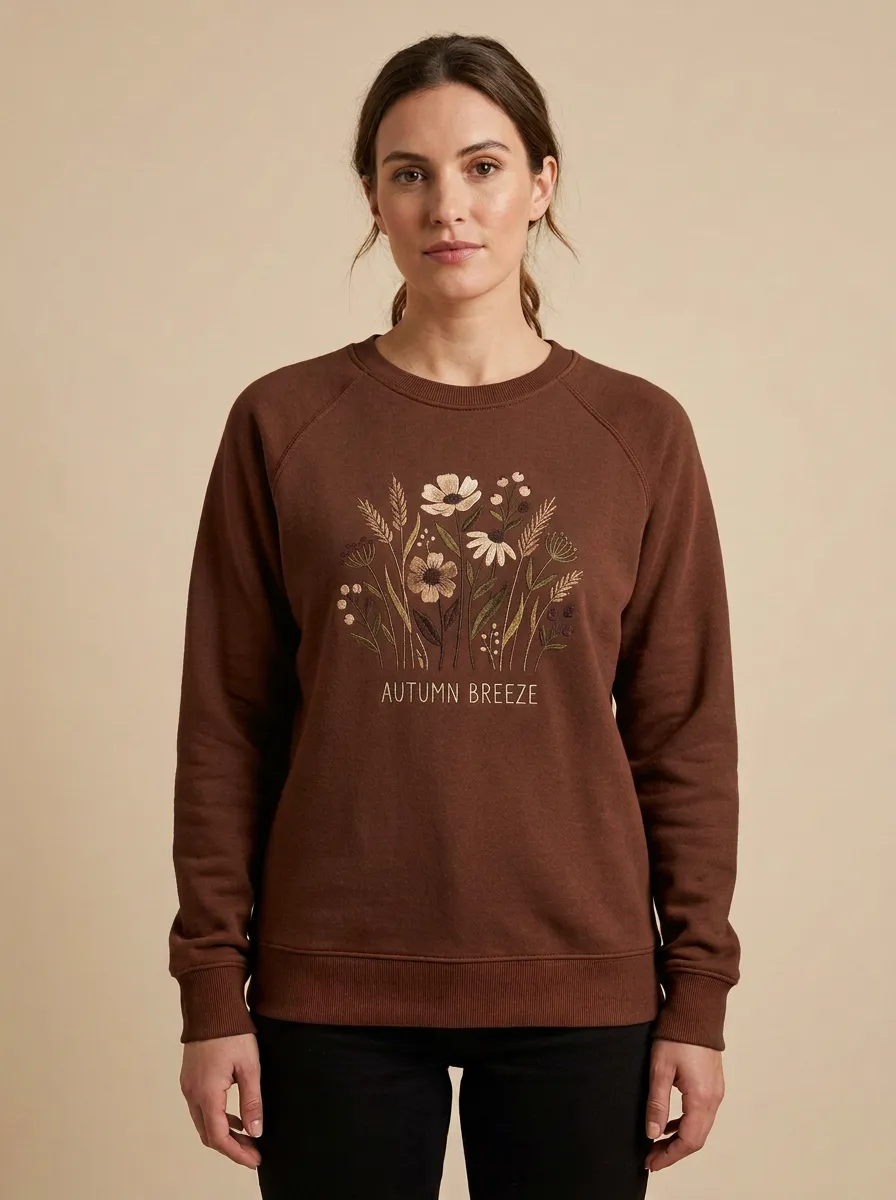 Wildflower  Rust Embroidered Women's Graphic Sweatshirt