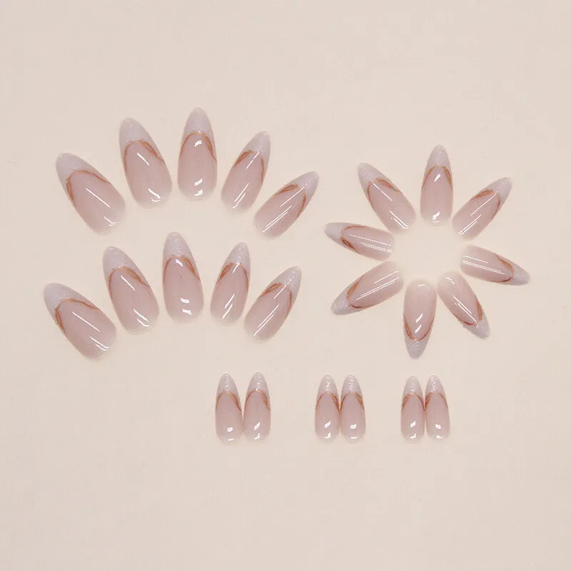 Nailhour 24Pcs French Gradient Medium Almond Press On Nails